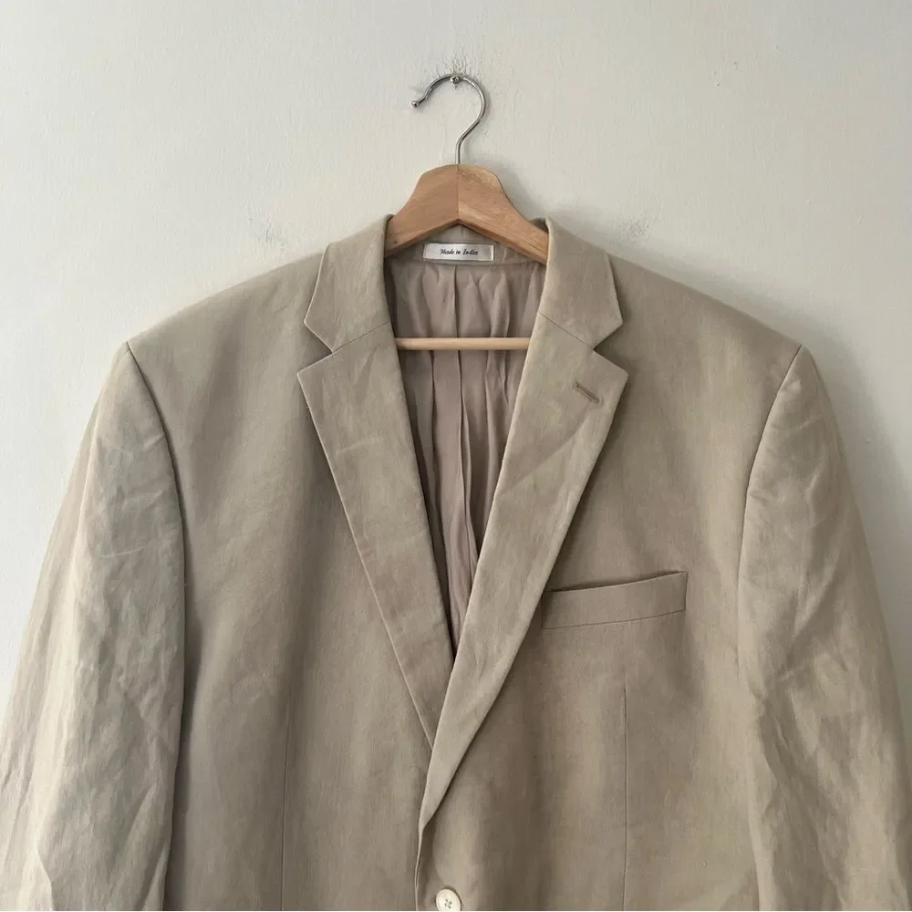 Lauren Ralph Lauren Linen Blazer Beige Tan Linen Size 46R Classic Wedding Preppy